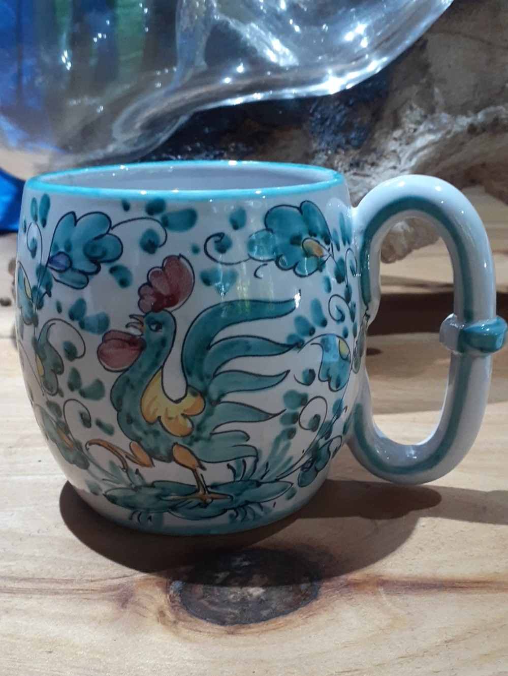 Vintage Majolica Italian Hand Painted Mug With Rooster